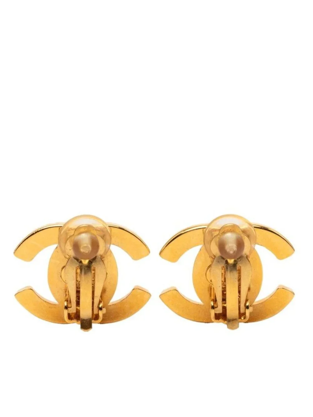Chanel Vintage CC Logo Turnlock Motif Earrings Gold Plated